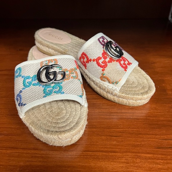 Gucci multi color espadrille slide sandals 36 - Picture 2 of 9